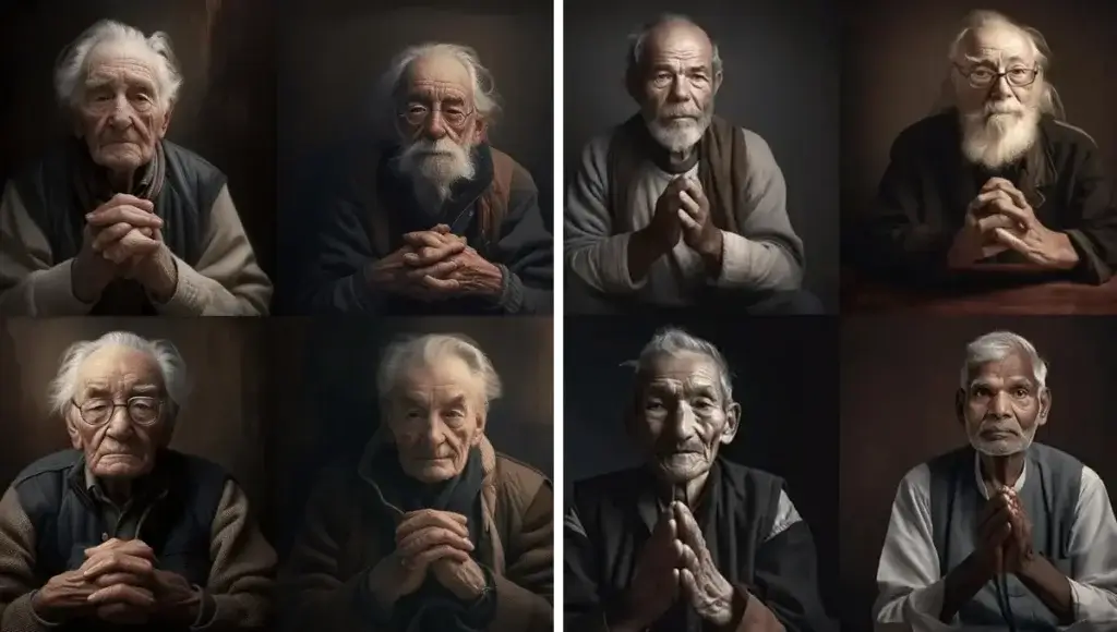 Midjourney V5 Vs V4: How to Use Midjourney V5? 6 a portrait of an old man with folded hands on lap